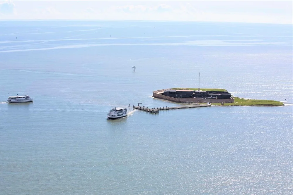 Fort Sumter on its island at the mouth of Charleston Harbor